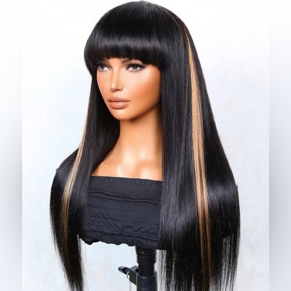 16" Straight Human Hair Wigs With Bangs